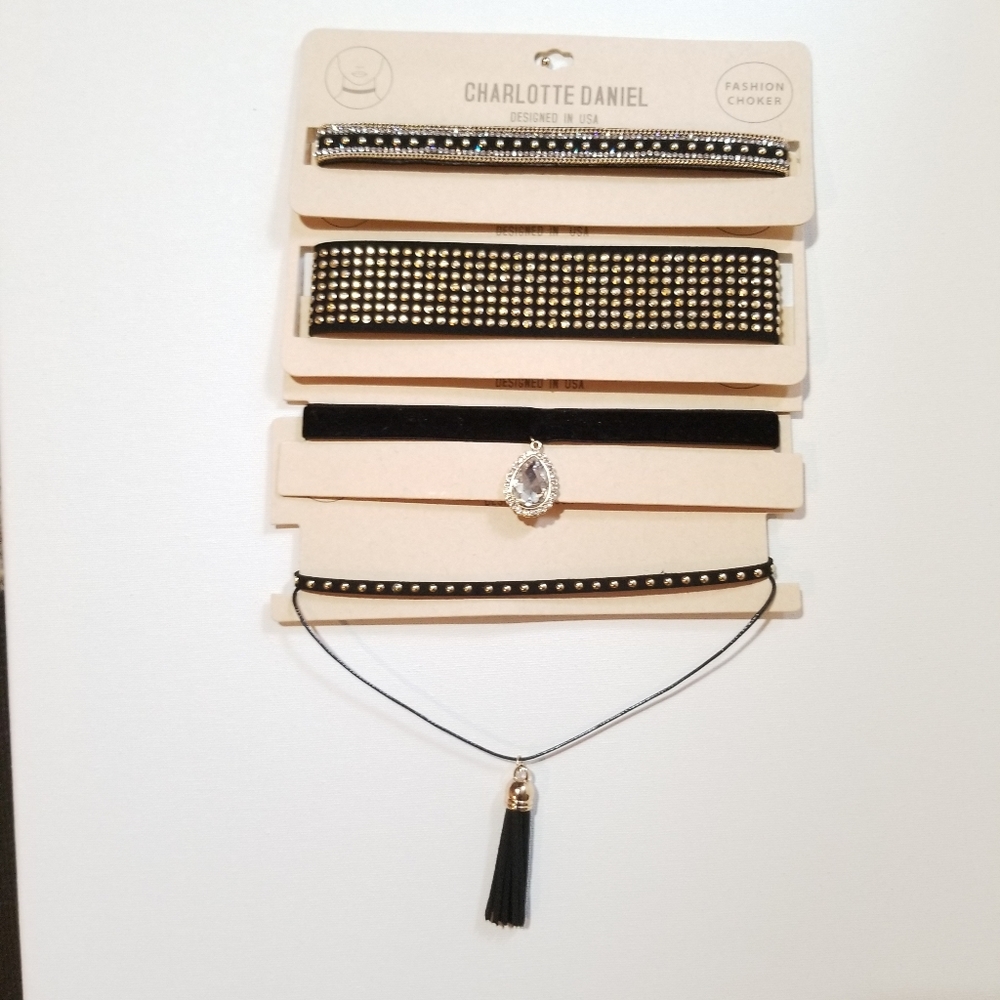 Black and gold Chokers, set of 4